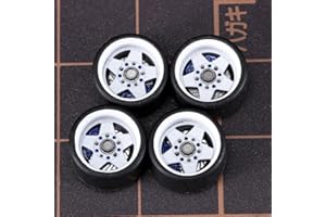 WAVEIST Carlomo 1/64 Scale S-Class Alloy Wheels Rubber Tires with Axles Detail Up Kits (4pcs/1 Kit) Modified Parts for 1/64 Diecast Model Cars (S07-E)