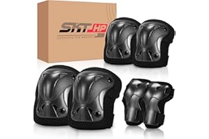 SKT HP Protective Gear for Adults, Knee Pads Elbow Pads Wrist Guards for Inline Skating Biking Skateboarding (Black)