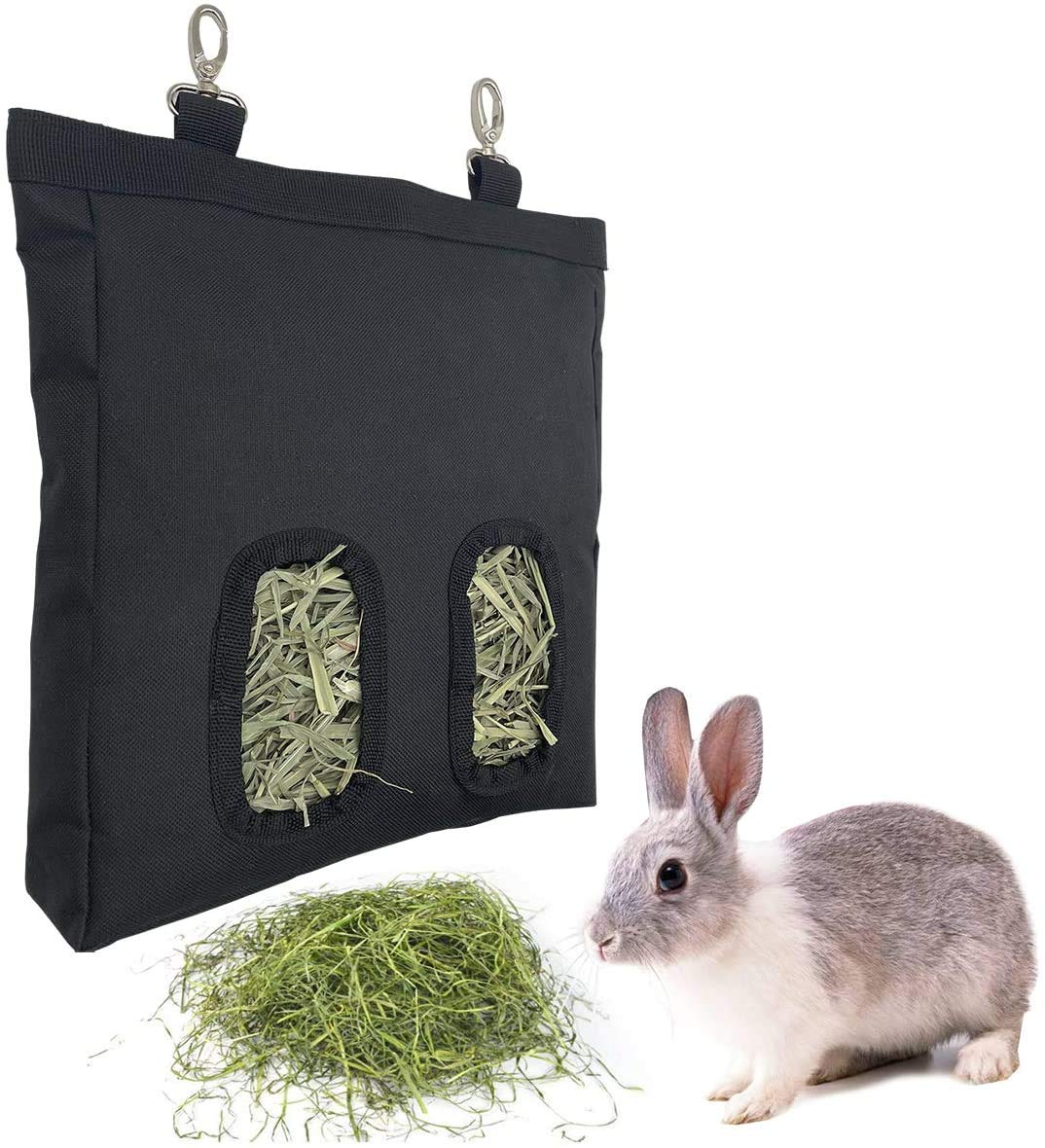Namvo Rabbit Hay Feeder Bag, Guinea Pig Hay Feeder Storage, Hay Bag Hanging Feeder for Rabbit Guinea Pig Black