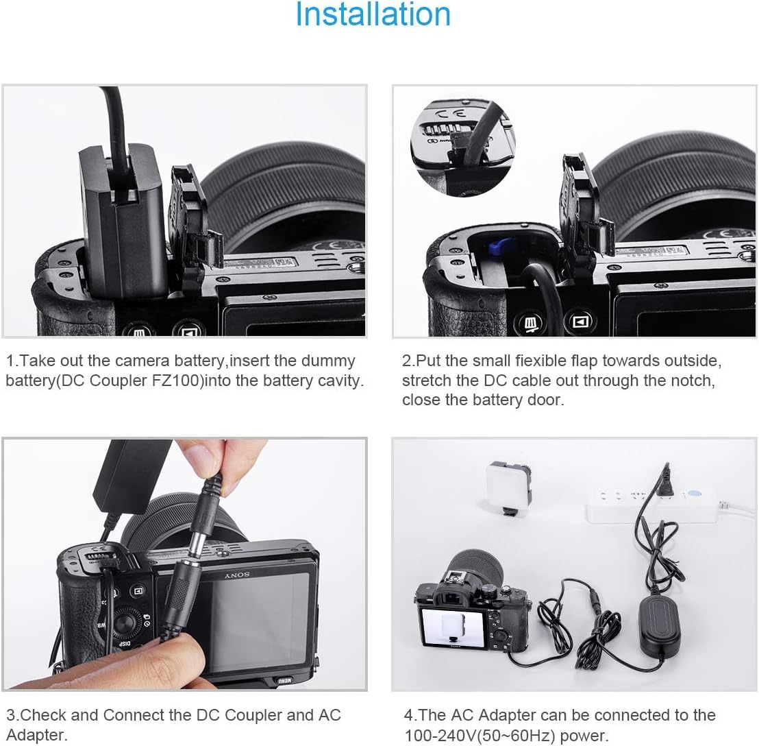 Fomito NP-FZ100 AC Power Adapter Kit Replacement for Sony BC-QZ1 Battery Charger, Compatibe with Alpha A7 III, A7R III, A9 - Image 4