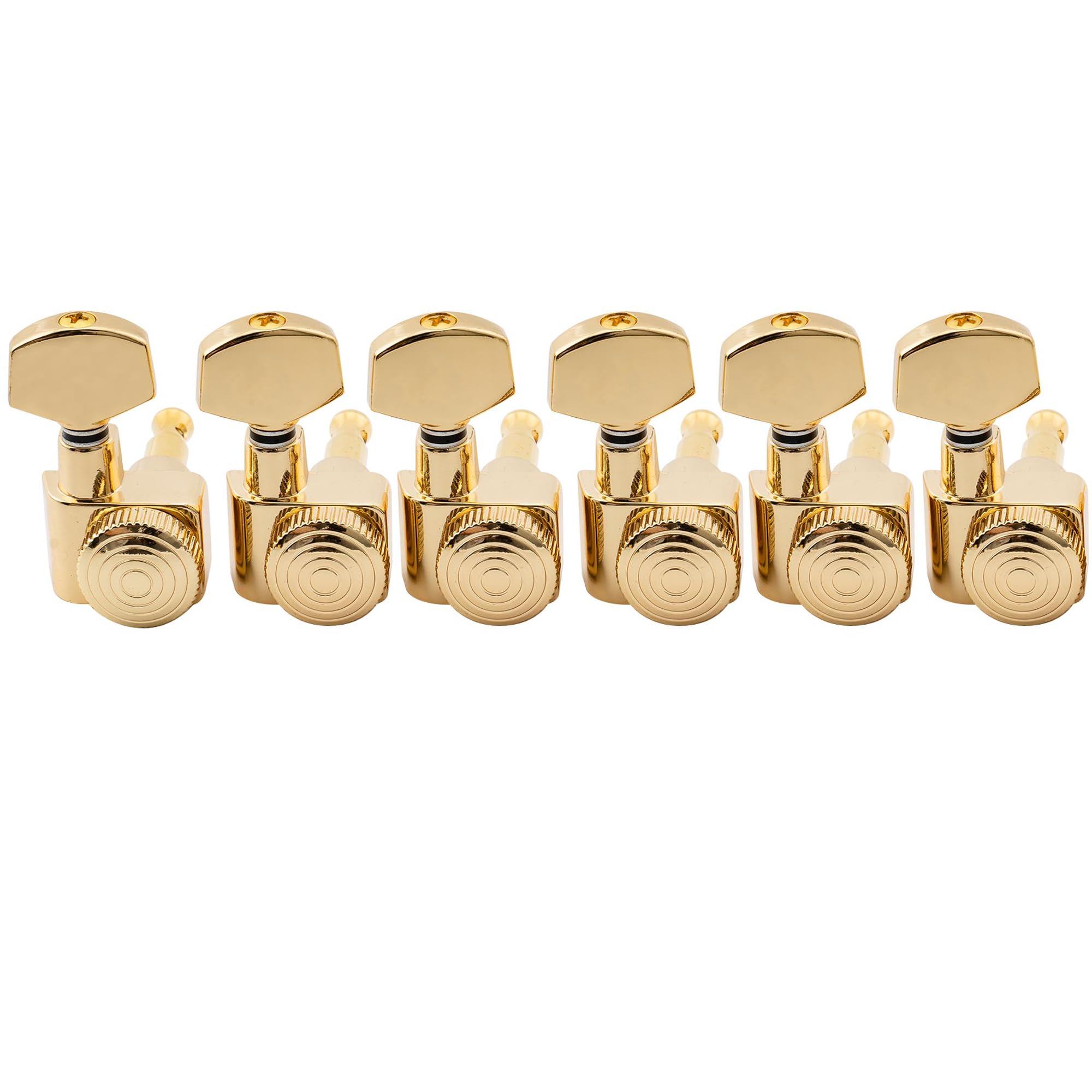 Musiclily Pro 6-in-line 2-pins Full Metal Guitar Locking Tuners Machine Heads Tuning Pegs Keys Set for Fender Strat/Tele, Gold — image 1