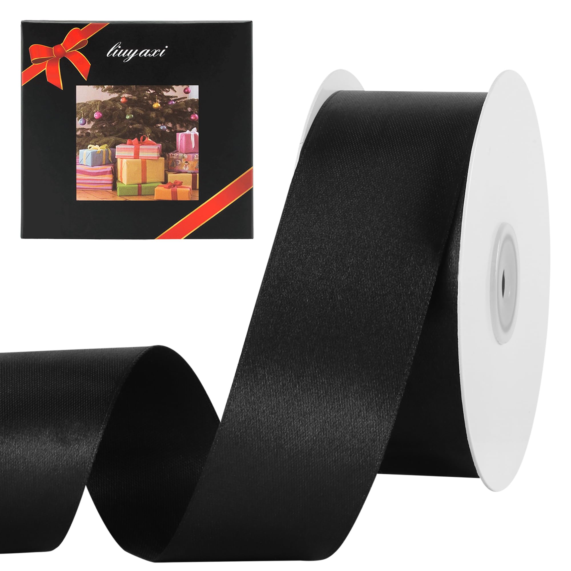 Photo 1 of LIUYAXI 1-1/2 Inches 50 Yards Black Satin Ribbon, Solid Fabric Ribbon Roll for Flower Bouquets, Gift Wrapping, Wedding, Handmade Crafts
