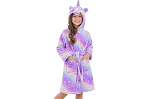 Vopawetty Girls Fleece Hooded Robe Kids Toddler Christmas Soft Robe 3-11 Years