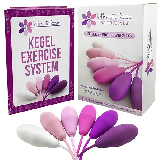 Intimate Rose Kegel Exercise Weights - Doctor Recommended for Bladder Control & Pelvic Floor Exercises - Set of 6 Premium Silicone Vaginal Kegel Balls with Training Kit for Women: Beginners & Advanced