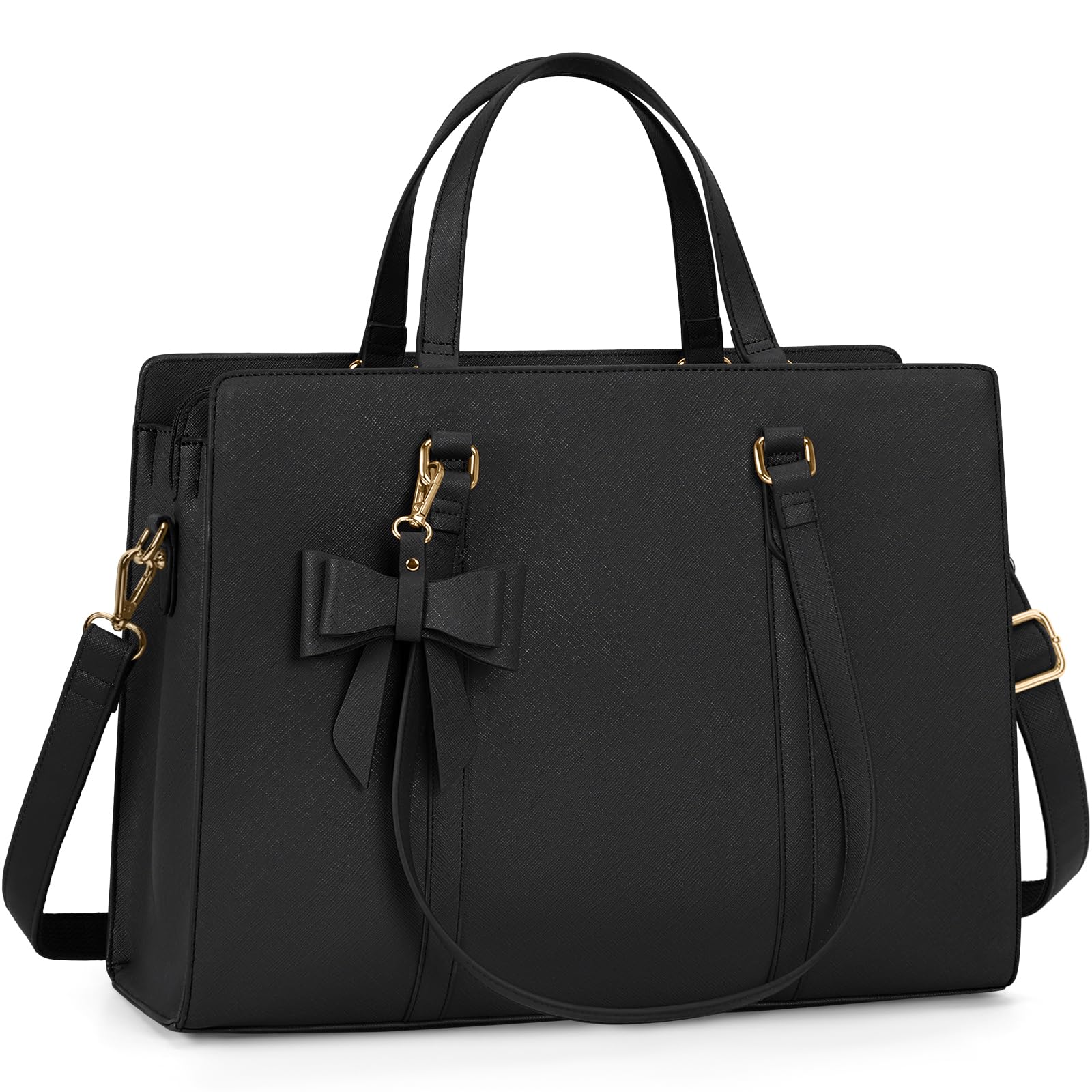 NEWHEY Handtasche Damen Shopper Damen Große Schwarz Tasche Damen Laptoptasche 15.6 Zoll PU Leder Umhängetasche Arbeitstasche für Business Arbeit Schule