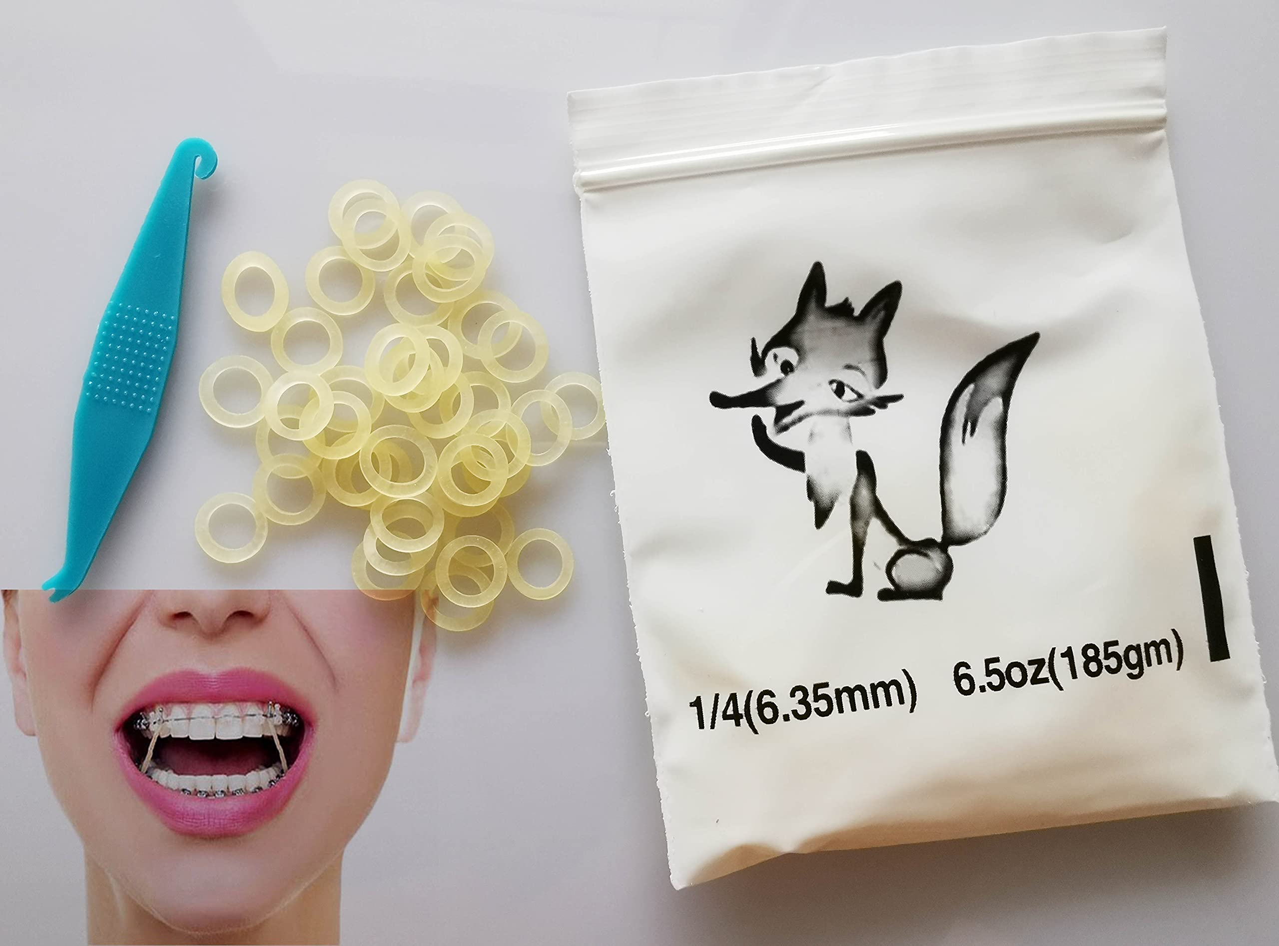 DentalSmile, Amber Elastic Latex Braces 14 Orthodontics XX Heavy 6.5oz Dental Latex Bands Dreads Doll Hair Braids Horse Mane Tail Fix Tooth Gap Top Knots Free Elastic Placer(Natural, 1Bag (100 Pcs))