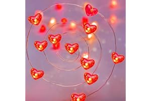 2 Pack Fairy Red Heart String Lights, 7ft 20 Mini LED Twinkle Party Light Waterproof Silver Wire for DIY, Valentine Day, Wedd