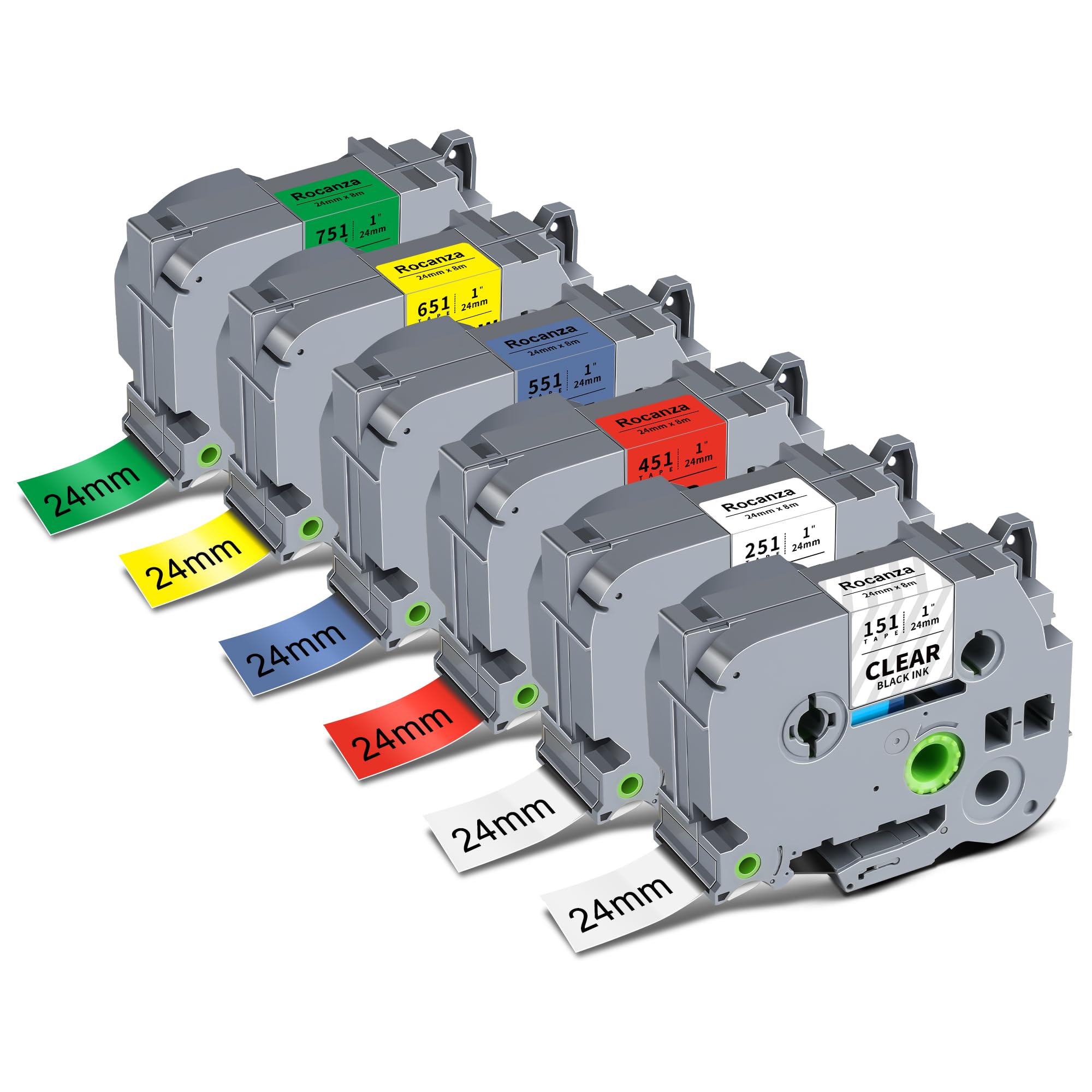 Photo 1 of 24mm 0.94 Laminated TZ Tape Clear/White/Red/Blue/Yellow/Green Compatible with Brother P Touch Label Tape 1" TZe-251 151 451 551 651 751 for PTouch D600 E500 P700 P710BT D410 D460BT D610BT, 6-Pack