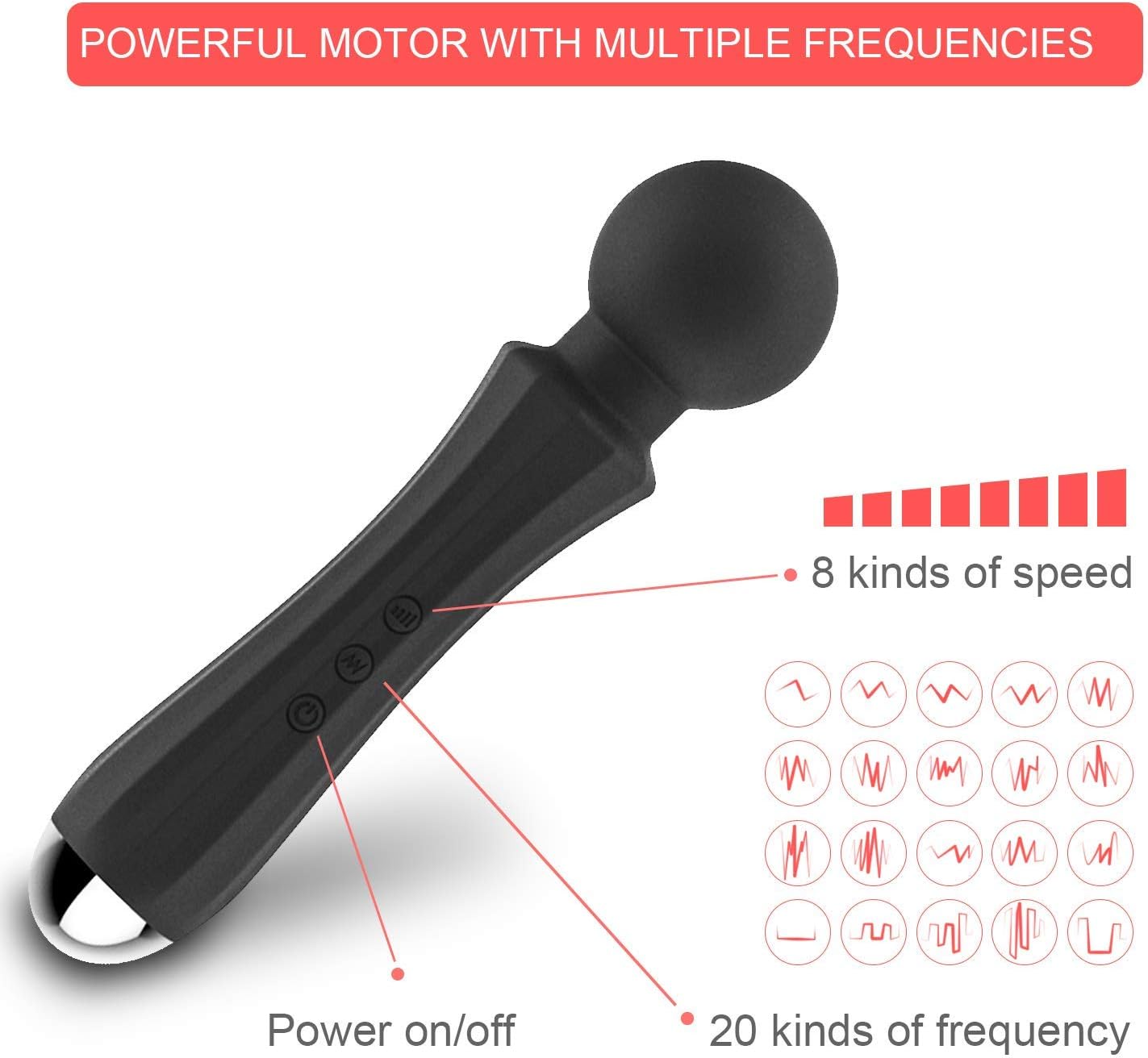 Power Wand Massager, Wireless Handheld Magic Massager 20x Multi-Speed Vibrations Rechargeable, Muscles Neck Shoulder Back Leg Foot (Black): Health & Personal Care