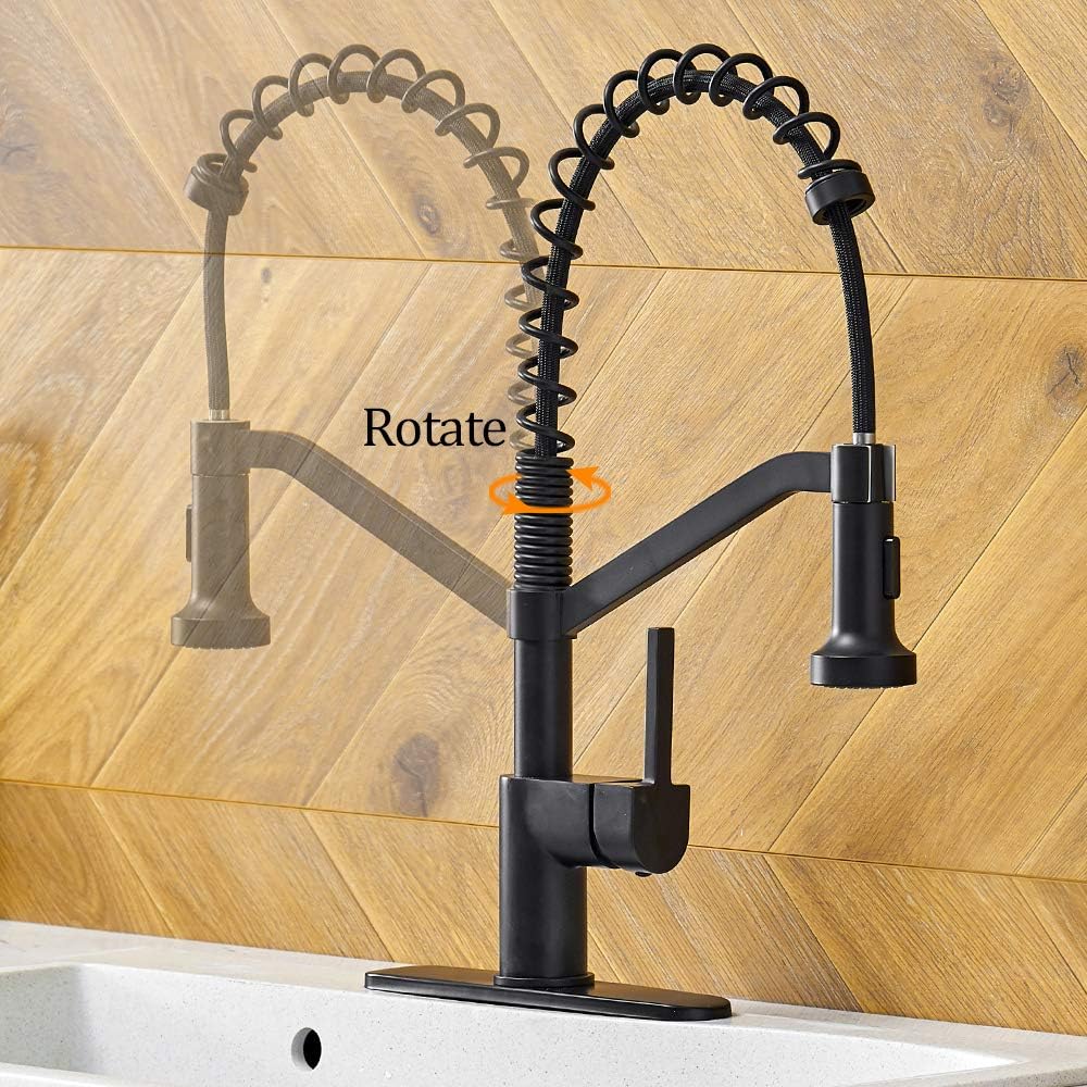 OWOFAN Kitchen Faucets with Pull Down Sprayer Solid Brass Matte Black Industrial Single Handle One Hole Or 3 Hole Faucet for Farmhouse Camper Laundry Utility Rv Wet Bar Sinks - - 