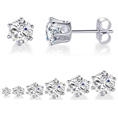 14K White Gold Plated Cubic Zirconia Stud Earrings - Hypoallergenic Pack Of 4 Pairs, 3/4/5/6mm - View #7