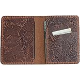 JJNUSA Handmade Men Minimalist Leather Wallet Card Holder Distressed Wallets for Gifts (Flowerbrown)
