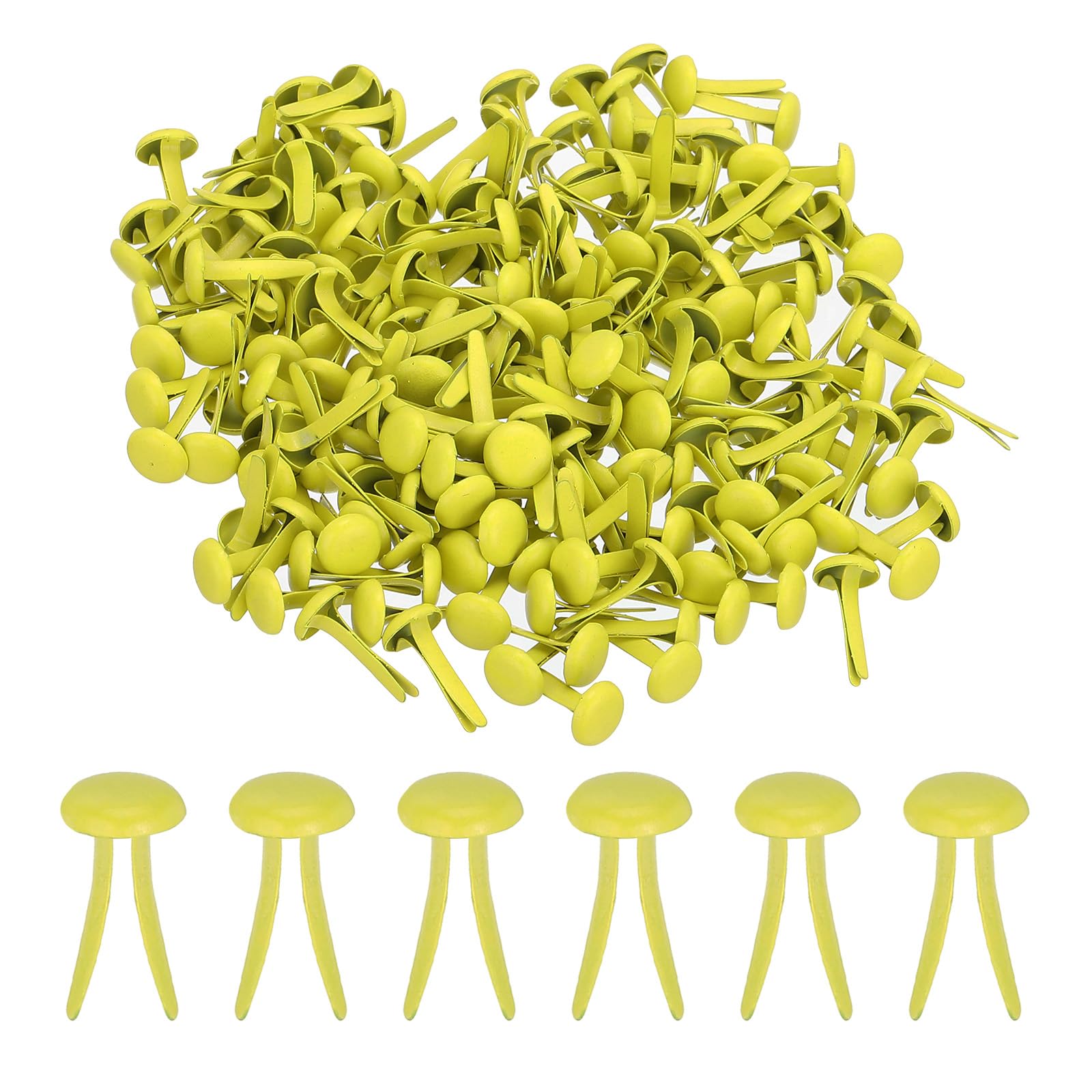 PATIKIL 200 PCS Paper Brass Fasteners Split Pins Pastel Mini Metal Brads Round Head Plated Fastener for Craft Art Scrapbooking DIY Supplies, Yellow, 8 x 15 mm