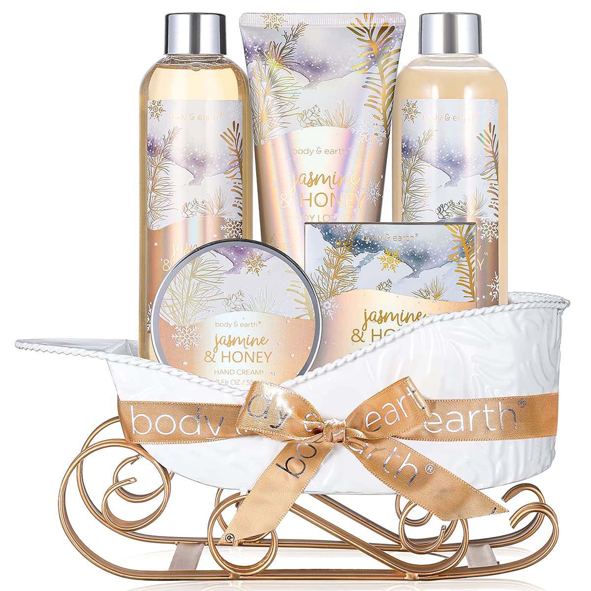 Bath and Body Set - Body &amp; Earth Women Gifts Spa Set with Jasmine &amp; Honey Scent, Includes Bubble Bath, Shower Gel, Body Lotion and Hand Cream. Perfect Valentine&amp;#39;s Day Gift Basket for Women