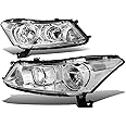 Auto Dynasty Headlights Assembly Compatible with 2008-2012 Honda Accord 4-Door Sedan, Driver and Passenger Side Halogen Headlamps Replacement, OE Style HO2502130 HO2503130, Chrome Housing Clear Corner