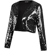 MINTLIMIT Women's Sequin Shrug Bolero Long Sleeve Open Front Party Sparkly Cropped Cardigan Glitter Shiny Jackets