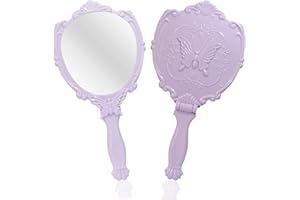 V & H Embossed Butterfly Handheld Mirror with Folding Handle Princess Style