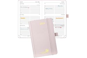 POPRUN 2024 Planner Pocket Size 4''x 6.25'' - Small Calendar for Purse with Hourly Schedule & Vertical Weekly Layout, Monthly Calendars, Hardcover - Light Pink