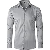 Beninos Men's Dress Shirts Solid Long Sleeve Texture Formal Shirt Business Casual Button Down Shirts