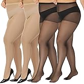 MANZI 4 Pairs Plus Size Pantyhose for Women 20 Denier Sheer Stocking