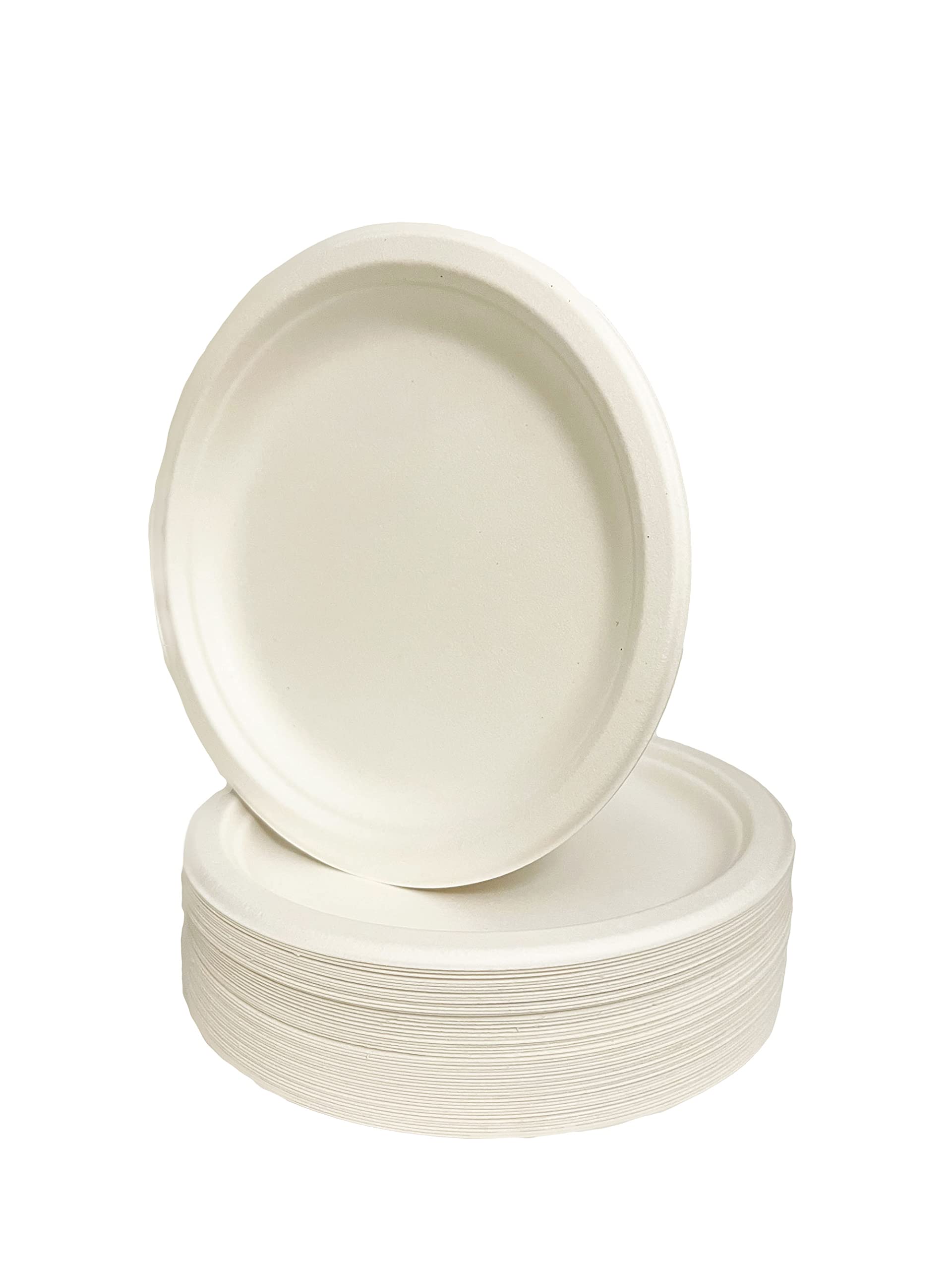 Pack of 50 Round 10 inch disposable Plates Super Rigid Bagasse Plates Set Eco-Friendly, Sugarcane Strong Party Plates Biodegradable and Compostable Dishes for BBQ Party Picnic . (10 Inch (Pack of 50))