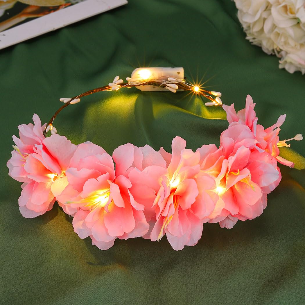 Zoestar Led Flower Crown Headband Light Up Garland Headbands Bridal Floral Headpiece Festival Hair Wreath for Women and Girls