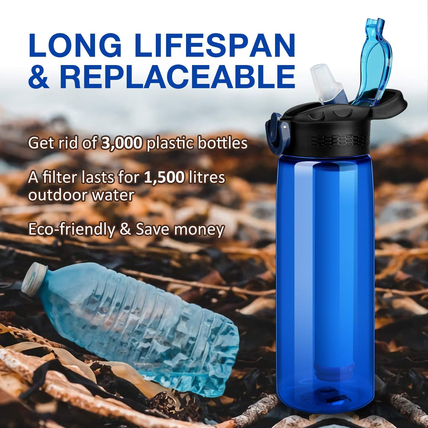 SimPure Water Filter Bottle, Emergency Water Purifier with 4-Stage Integrated Filter Straw for Travel, Camping, Hiking, Backpacking, BPA Free : Sports & Outdoors