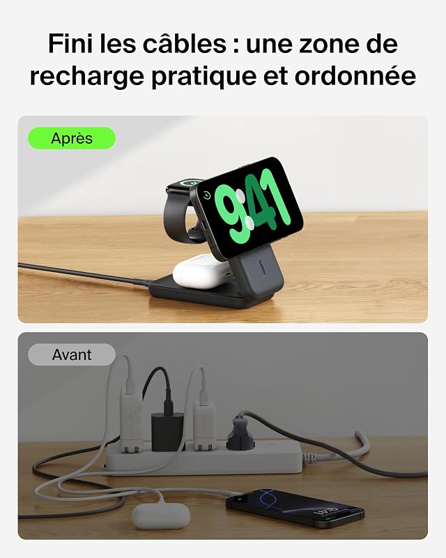 UltraCharge Chargeur Magnétique 3-en-1 avec Qi2, 25 W - Noir