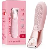 Rechargeable Bikini Trimmer for Women:Electric Shaver with 90-Min Run-Blush | Body Groomer - LED Mirror &amp; Travel Lock - Pubic Hair Razor with Ceramic Blade - IPX7 Waterproof Wet/Dry Use for Shower