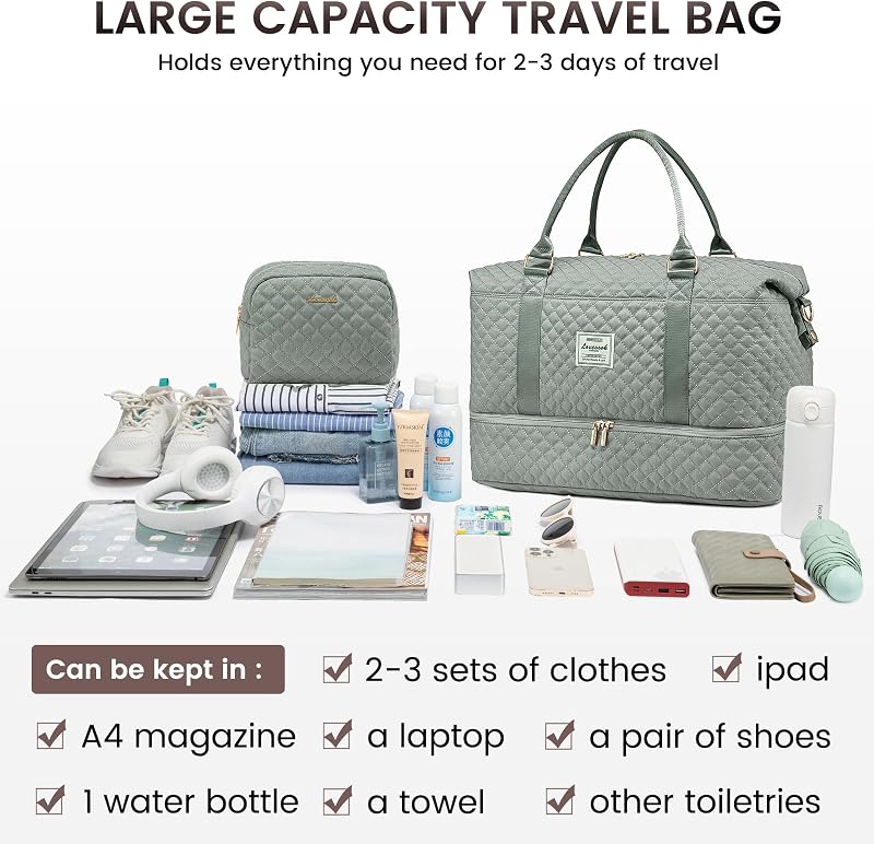 Sporttasche Reisetasche Damen Groß Weekender Travel Duffle Bag mit Kulturbeutel Handgepäck Tasche mit Schuhfach Kliniktasche Geburt Mama Set Wasserdicht für Flugzeug Reise Gym Camping