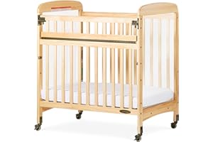 Child Craft Avery SafeAccess Wooden Compact Portable Crib, Features 2 Easy Roll Locking Wheels, Durable Wood Construction, Fits Through Doorways (Natural)