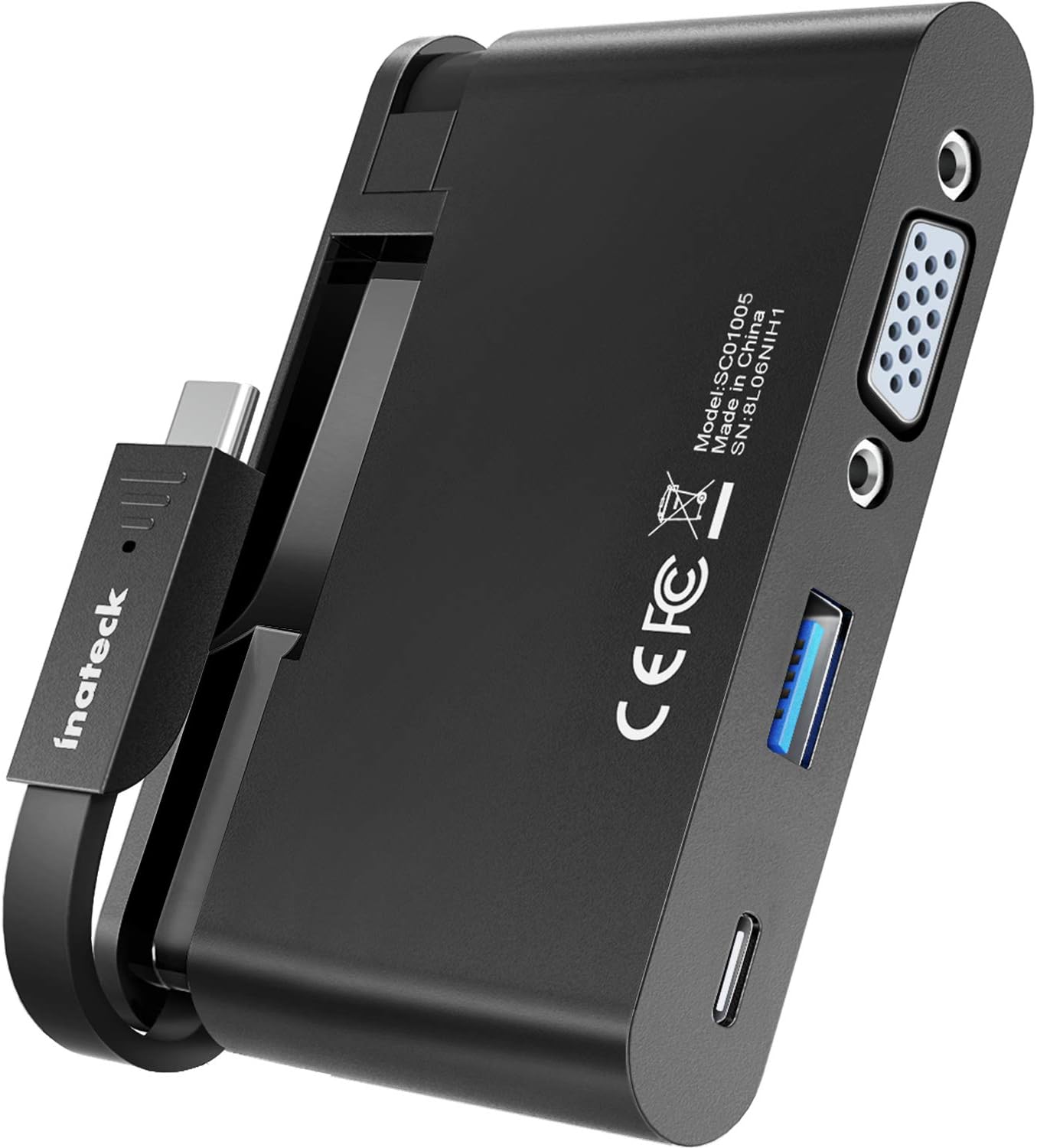 Inateck USB C Hub with Hidden Cable, USB C Adapter with 100W Power