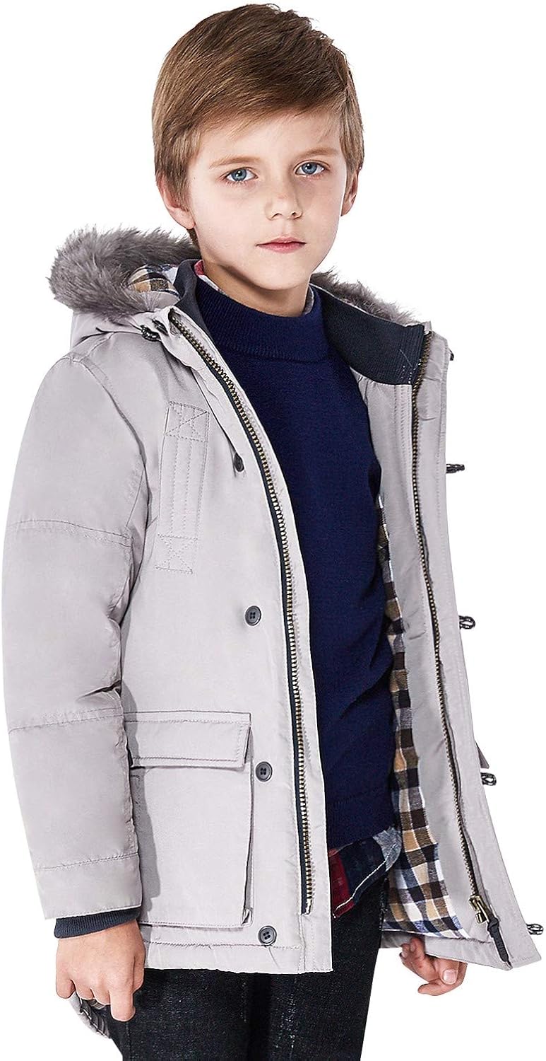 SOLOCOTE Boys Winter Coats Kids Winter Jacket Warm Thick Heavyweight Tough Long Windproof Outwear with Hood: Clothing