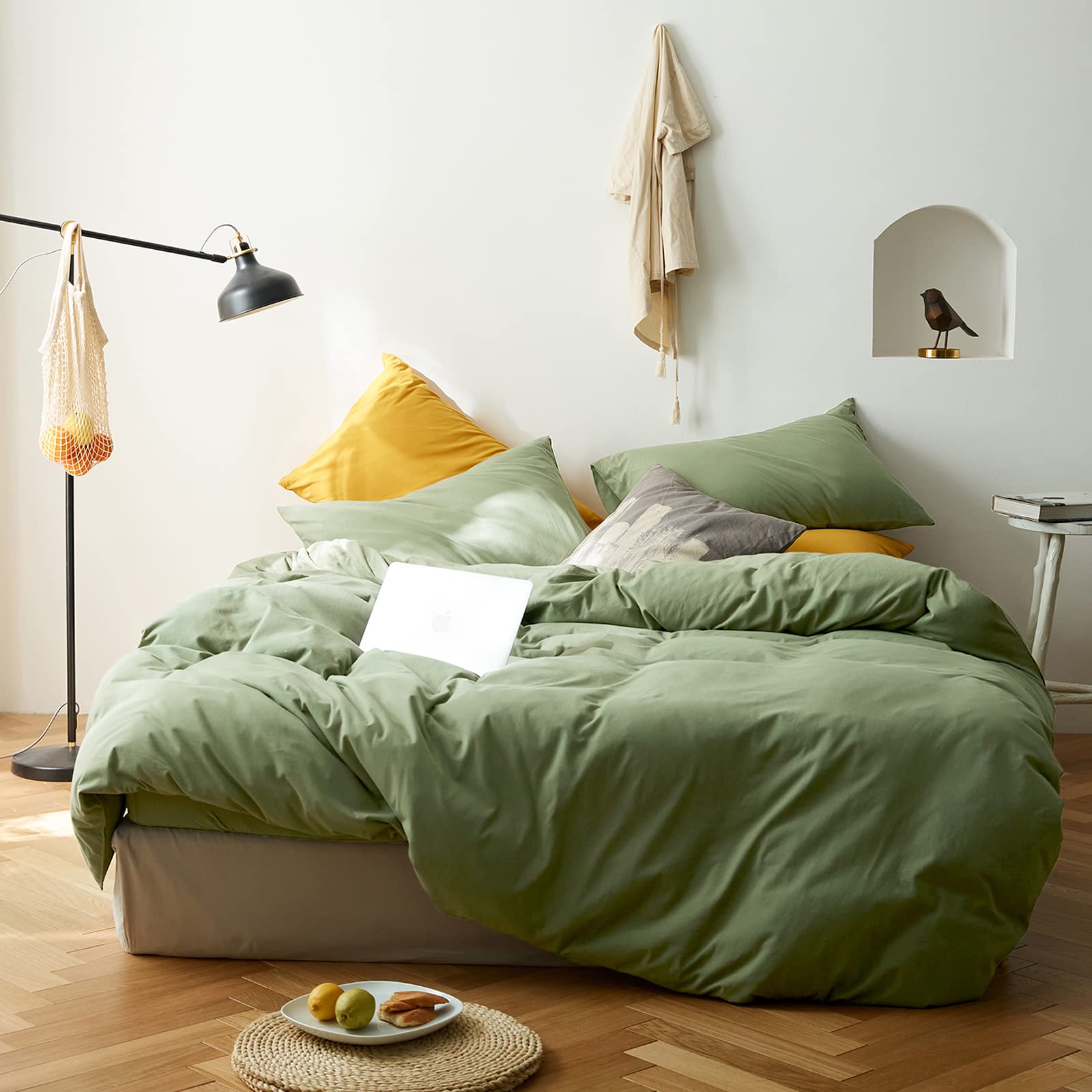 Photo 1 of AMWAN Avocado Green Duvet Cover Jersey Knit Cotton Bedding Set King Solid Color Comforter Cover Modern Style Green Bedding Cover with 2 Pillowcases Luxury Soft T Shirt Cotton Bedding Collection