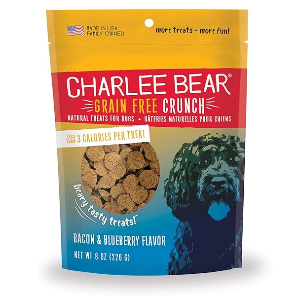 CHARLEE BEAR GRAIN FREE CRUNCH DOG TREATS, BACON & BLUEBERRY FLAVOR, 8 OZ