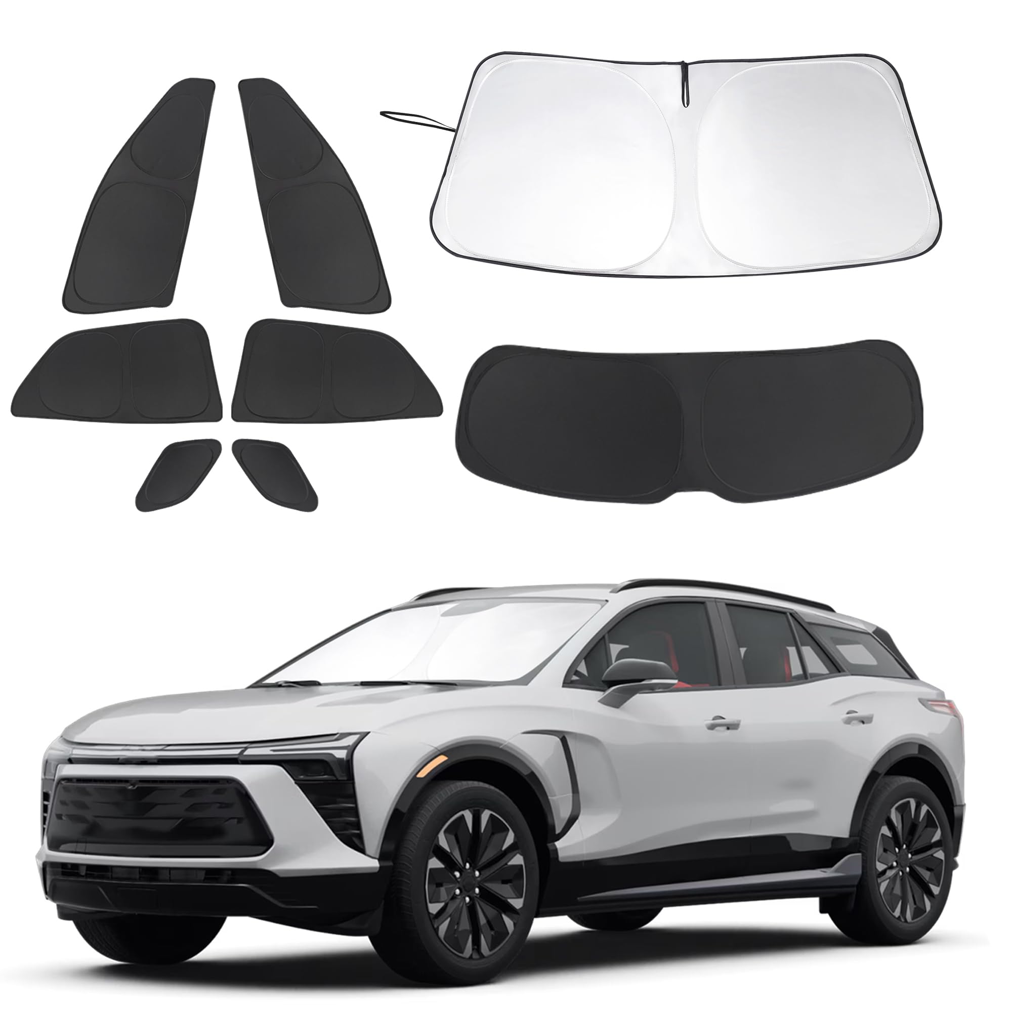Photo 1 of 8PCS Windshield Sun Shade Custom Fit for 2024 2025 2026 Chevrolet Chevy Blazer EV Accessories Foldable Sunshade Side Rear Window Shade Cover Full Set Privacy Protection Keeps Car Cool