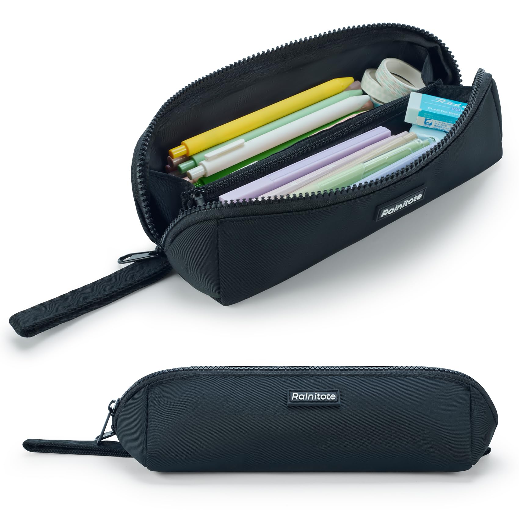 Photo 1 of Ralnitote Small Pencil Pouch with 180° Open Design, Slim Pencil Case for Girls and Boys, Aesthetic & Cute Pen Bag for School, Office, Makeup or Tech Accessories-Black