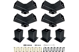 DEVALLEY Pergola Brackets Kit,3-Way 90° Corner DIY Brackets & Post Achors,Black Powder-Coated Steel Made Elevated Wood Stand Kit for 4x4(3.5"x3.5") Wood Beams,Patio Pergola,Log Cabin Gazebo W/Hardware