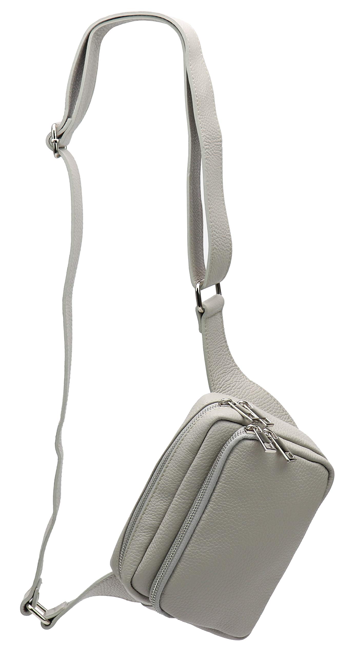 SH Leder Jisoo G412 Genuine Leather Waist Bag for Festival Travel Bum Bag Medium Crossbody Bag Women Leather Bag 18 x 13 cm, lightgrey, Medium