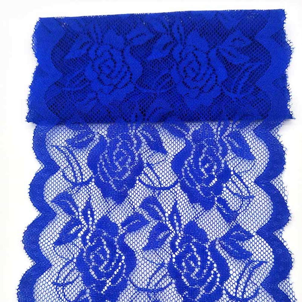 Photo 1 of 11 Yards Width 6inch Rose Embroidered Lace Ribbon Stretch Lace Trim Fabric for DIY Sewing Crafts Garment Embellishments Burlap Party Table Decorations (Royal Blue)