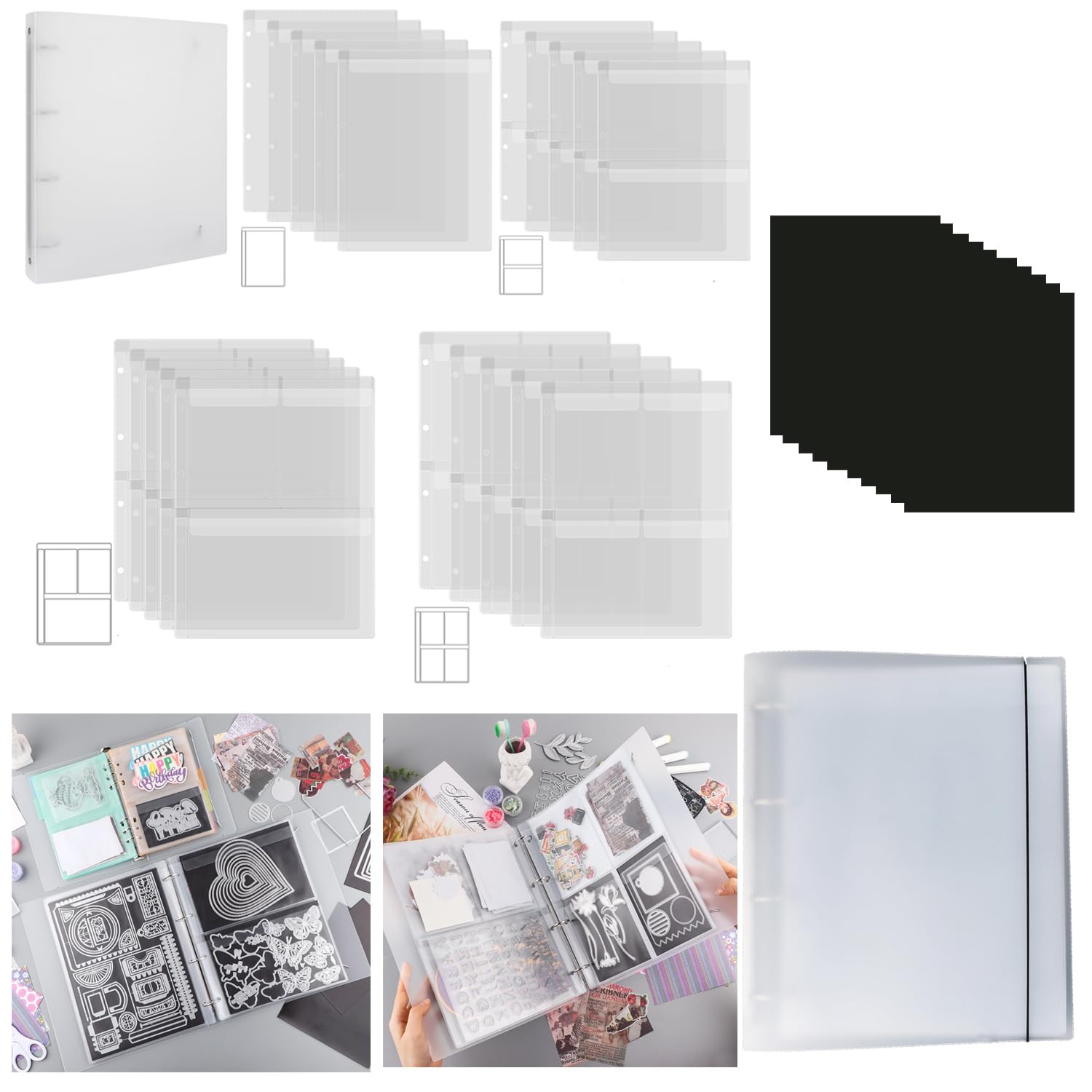 OTCRAFT 20 Pages/1Set A4 Clear 4 Ring Storage Book Binder; Stamp & Cutting Dies Storage Book Organizer Folder with 10 Rubber Magnetic Sheets 0.3mm Stencil Organizer for Card Making Storage