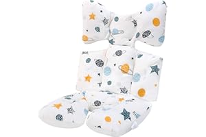 LAT LEE AND TOWN Baby Seat Pad Liner for Stroller–Soft and Breathable，3D Air Mesh Cotton Universal Baby Stroller Cushion (Planet White)