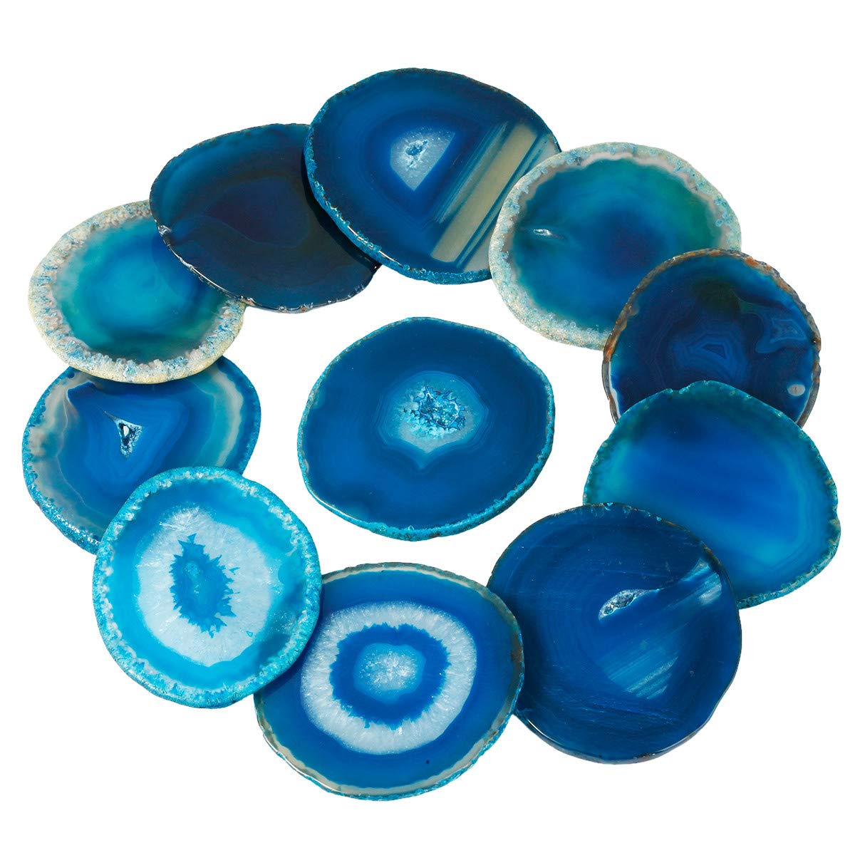 KYEYGWO 10 Pcs Polished Agate Geode Slices Stone for Home Decoration, Round Healing Crystals for Jewelry Making, Place Cards for Weddings