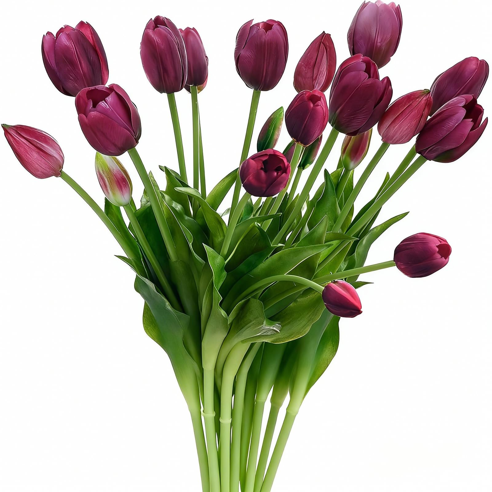 Amore Florals 15 Pcs Purple Tulips Artificial Flowers Faux Tulips Real Touch Latex Fake Flower Bouquet for Spring Wedding Home Décor Centerpiece Arrangements