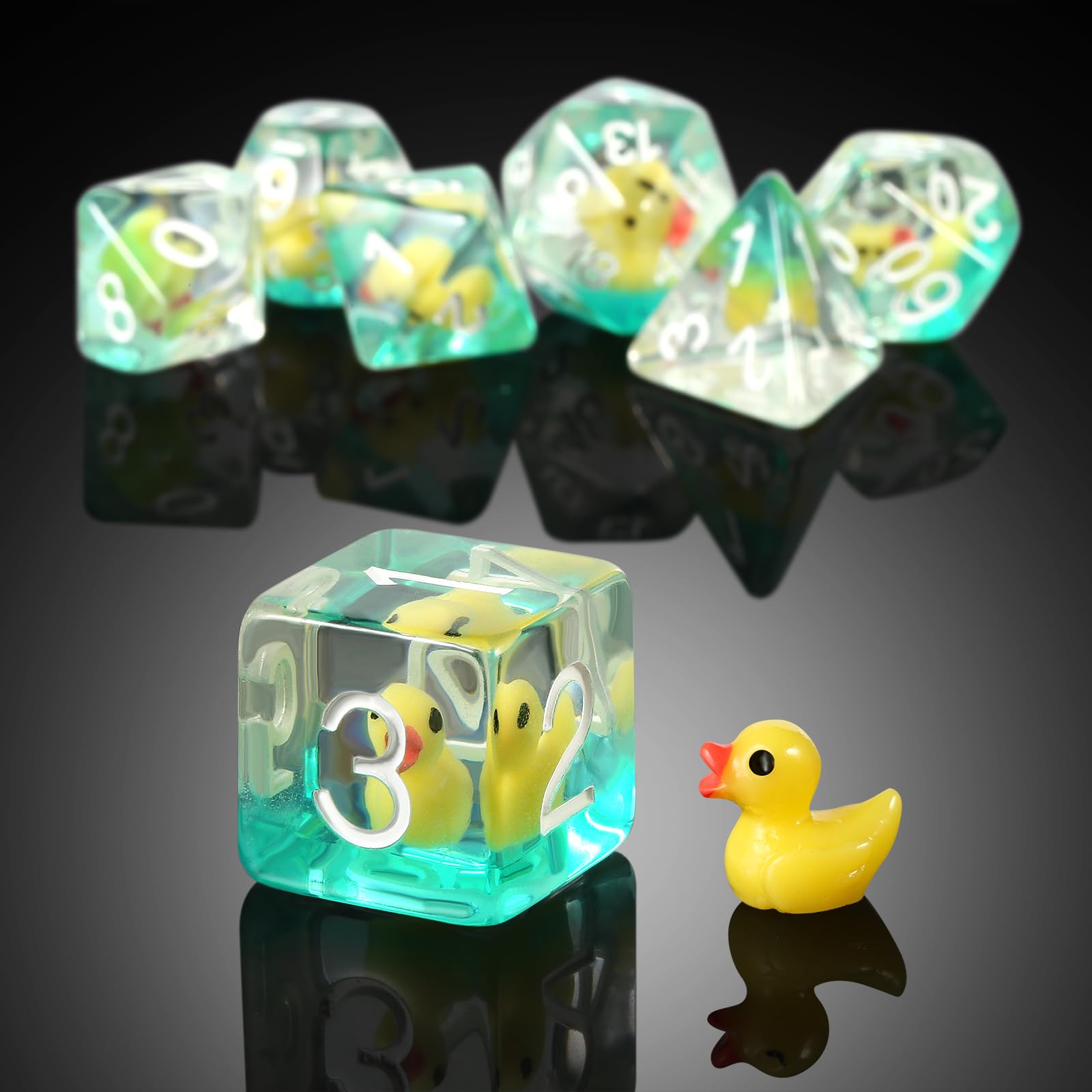 Duck DND Resin Dice, DNDND 7PCS Dungeons and Dragon Dice Set with Velvet Bag for D&D Role Playing Games and Tabletop Games（Duck