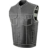 Milwaukee Leather MLM3507 Men's Old Glory Black Premium Leather Club Style Vest w/Grey Stitching Laced Armholes