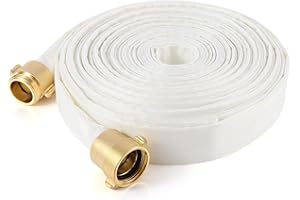 ACYOGIE Fire Hose, 1-1/2" ID x 100 FT Firefighter Hose, White Industrial Flat Water Hose with M x F NST/NH Brass Couplings for Indoor Outdoor Fire, Home Garden Irrigation