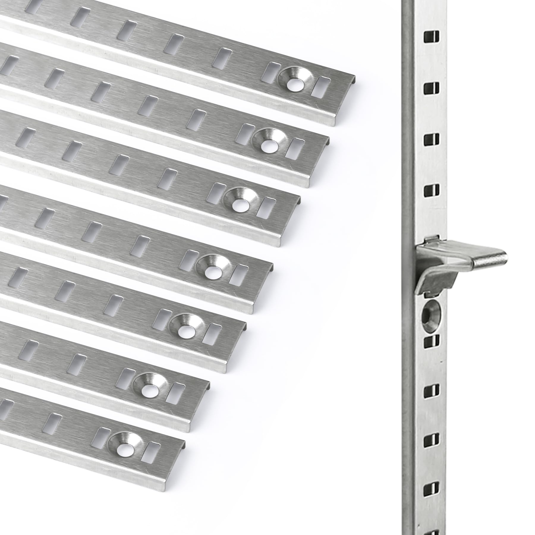 Photo 1 of Bueyfolt 17Inch 8 Pcs Pilaster Shelf Brackets, Adjustable Mortise Mount Shelf Rails with Screws for Wall Shelving System