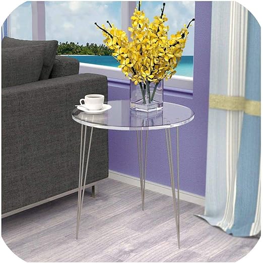 Amazon Com Flat Packed Acrylic Round Sofa Tables With Metal Legs Lucite Occasional Small Tea Table Clear Kitchen Dining