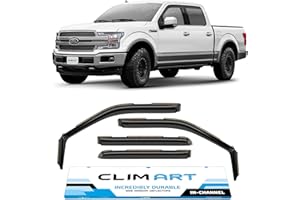 CLIM ART in-Channel Incredibly Durable Rain Guards for Ford F150 2015-2020 SuperCrew, Original Window Deflectors, Vent Deflector, Vent Window Visors, Dark Smoke Truck Accessories, 4 pcs- 615010LP